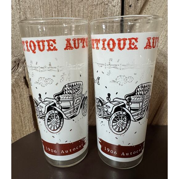 Set Of 5 Tall Classic Car Collectible Antique Autos Drinking Glasses Water Cups - Picture 4 of 10